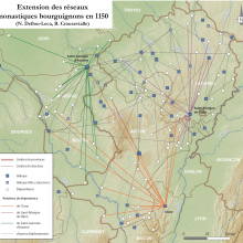 Carte de projection des réseaux monastiques bourguignons