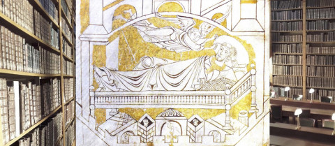 L'archange saint Michel ordonnant pour la troisième fois à l'évêque Aubert la fondation du Mont Saint-Michel (cartulaire de l'abbaye du Mont Saint-Michel : Avranches, BM, ms. 210, f. 4v, Mont Saint-Michel, v. 1150-1154) L'archange saint Michel ordonnant pour la troisième fois à l'évêque Aubert la fondation du Mont Saint-Michel (cartulaire de l'abbaye du Mont Saint-Michel : Avranches, BM, ms. 210, f. 4v, Mont Saint-Michel, v. 1150-1154)