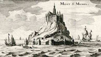 Le Mont Saint-Michel. Dessiné par Johann Peeters ; gravé par Kaspar Merian, 165]. (Bibliothèque de Caen, FNI C 85)