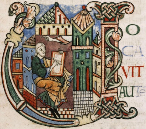 Sées, Archives diocésaines, Ms. 1, f. 35 – Bible, début du XIIe siècle – initiale historiée U Sées, Archives diocésaines, Ms. 1, f. 35 – Bible, début du XIIe siècle – initiale historiée U